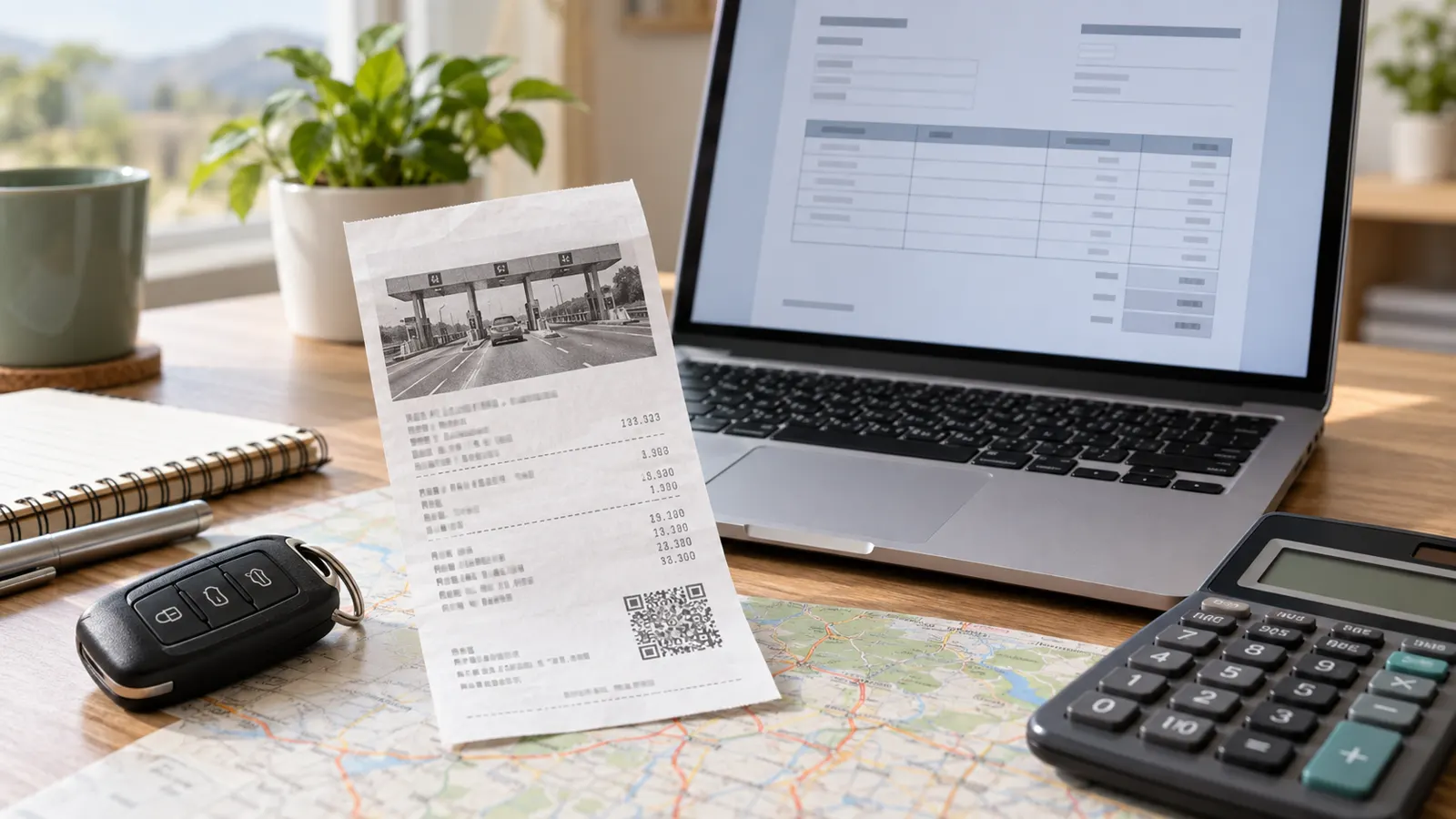 Ticket de caseta junto a una computadora preparada para generar una factura CAPUFE