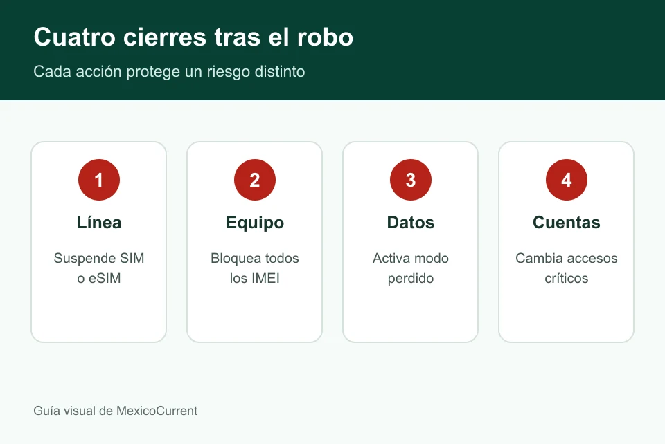 Diferencias entre suspender la SIM, bloquear el IMEI y proteger las cuentas
