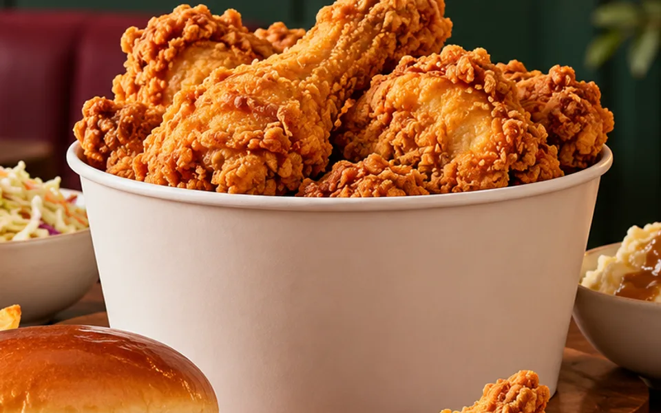 Bucket de pollo frito ilustrativo para comparar precios de KFC México