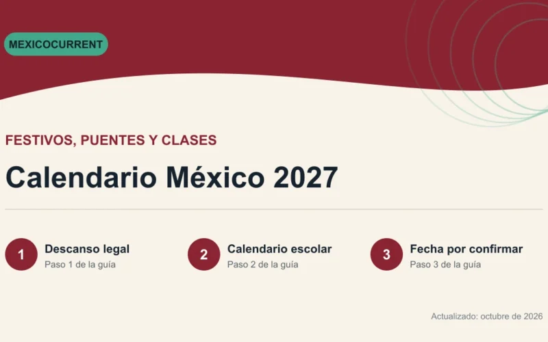 Calendario 2027 de México con festivos, puentes y vacaciones