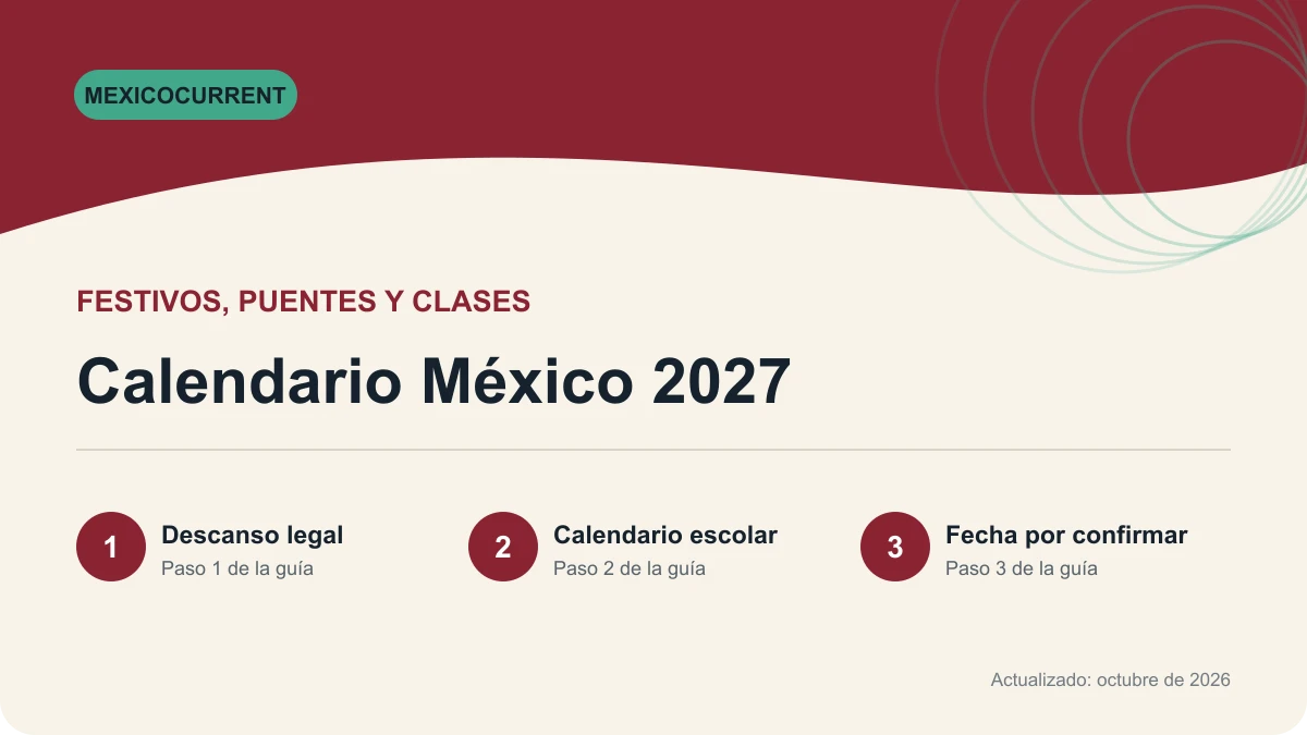 Calendario 2027 de México con festivos, puentes y vacaciones
