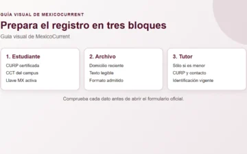 Guía visual con documentos del estudiante, archivo de domicilio y datos del tutor para la Beca Gertrudis Bocanegra