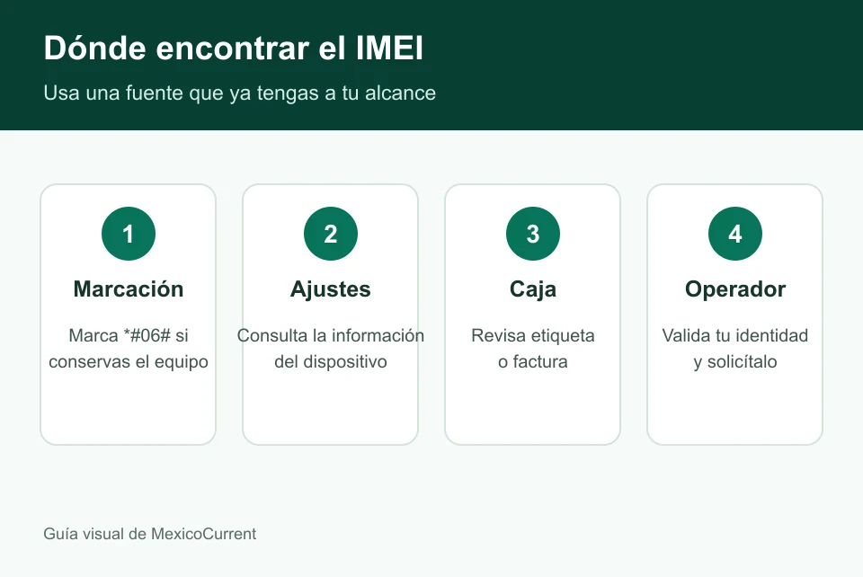Formas de encontrar el IMEI en la marcación, ajustes, caja o con el operador