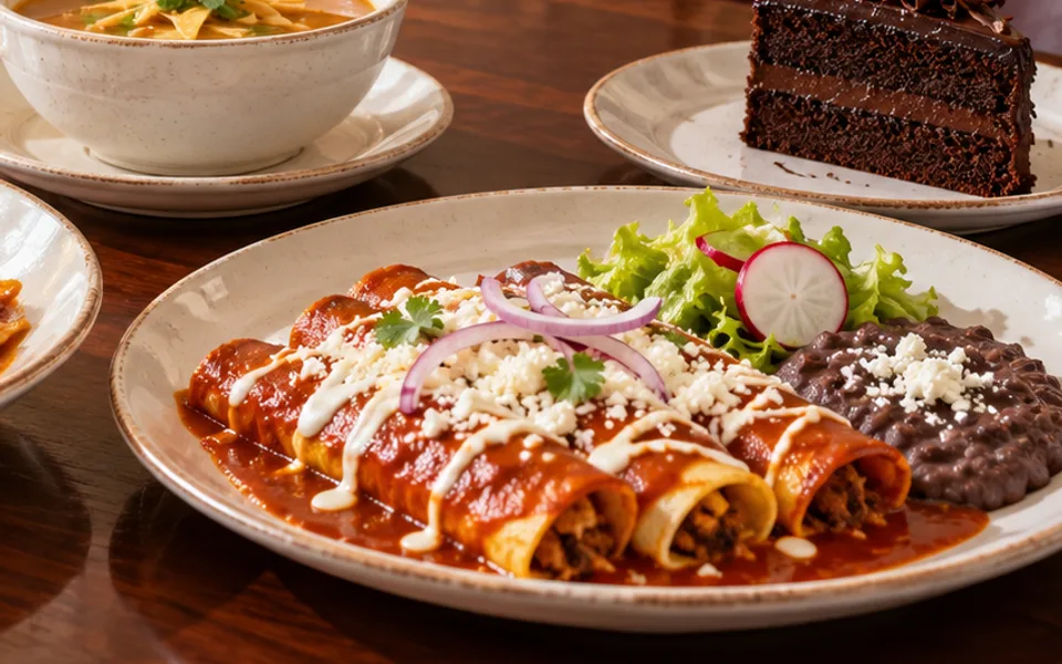 Enchiladas y frijoles como imagen ilustrativa del menú Sanborns