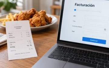 Ticket y formulario de facturación de restaurante