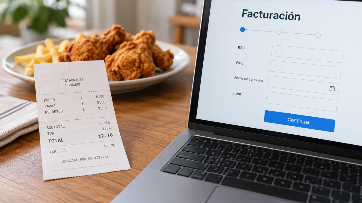 Ticket y formulario de facturación de restaurante