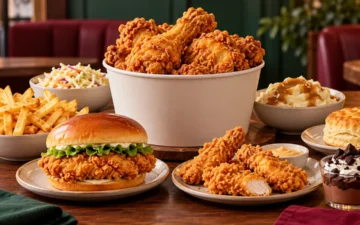 Bucket de pollo, hamburguesa, tiras y complementos como imagen ilustrativa del menú KFC México