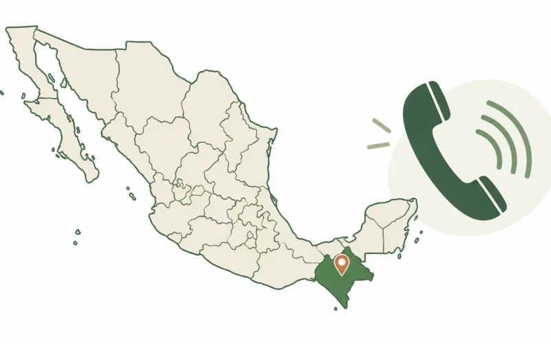 Mapa ilustrativo de Chiapas y llamada telefónica