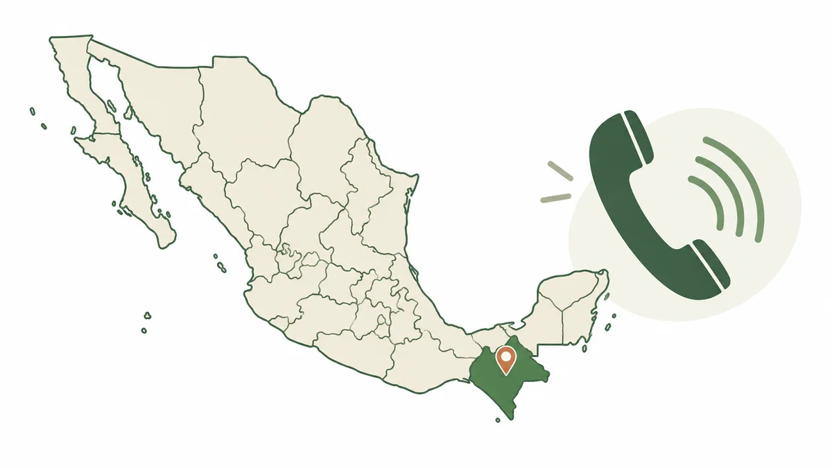 Mapa ilustrativo de Chiapas y llamada telefónica