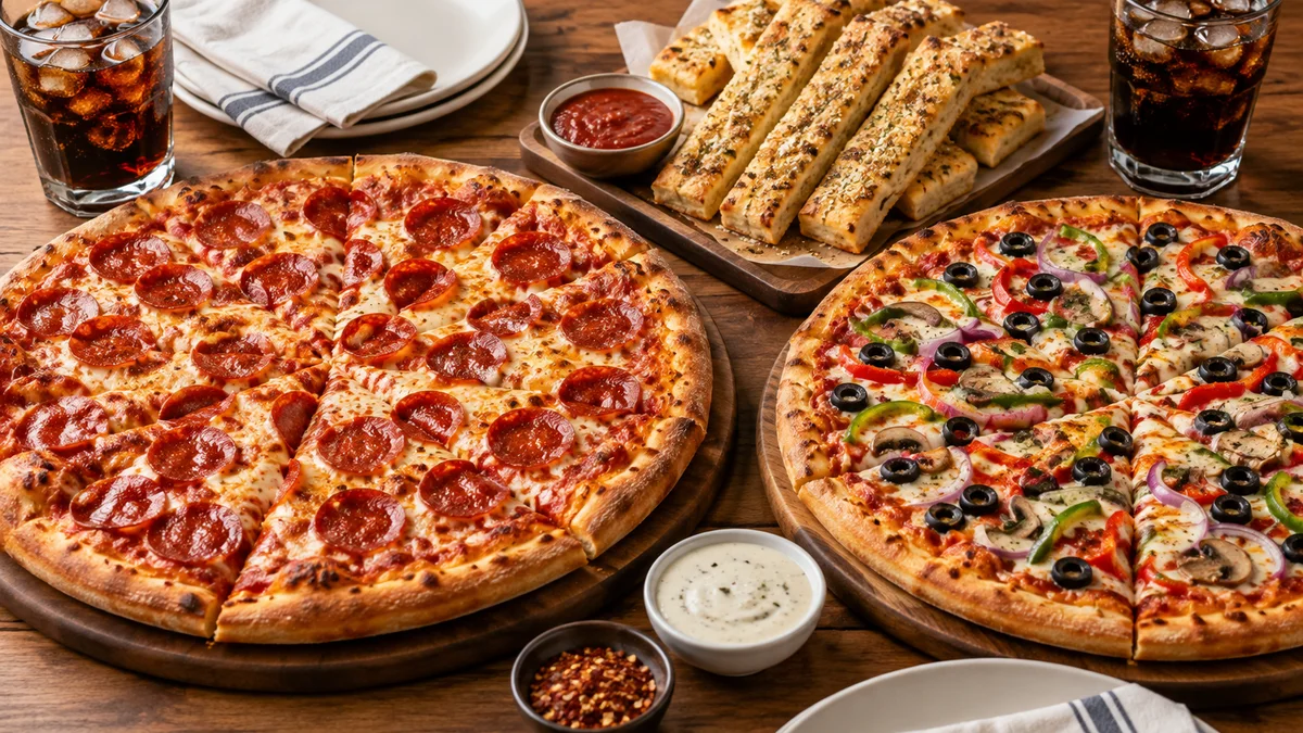 Pizzas y complementos como referencia del menú