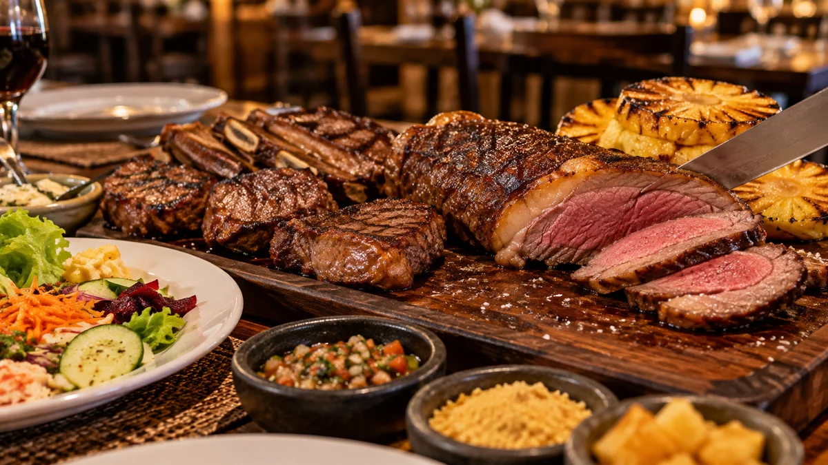 Cortes de rodizio y ensalada como referencia de Mr. Pampas