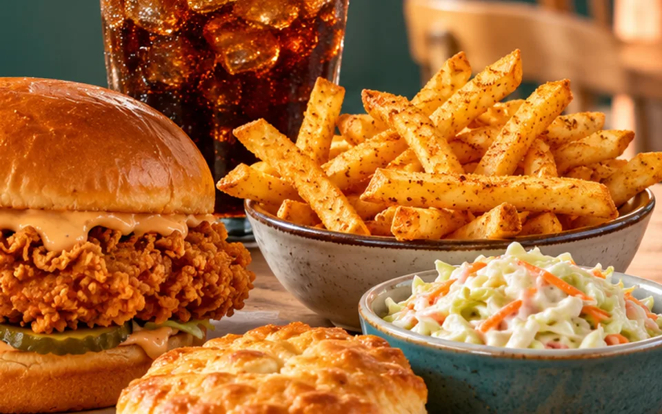 Pollo, papas, ensalada y biscuit como imagen ilustrativa de Popeyes