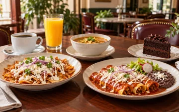 Chilaquiles, enchiladas, sopa, café y pastel como imagen ilustrativa del menú Sanborns México